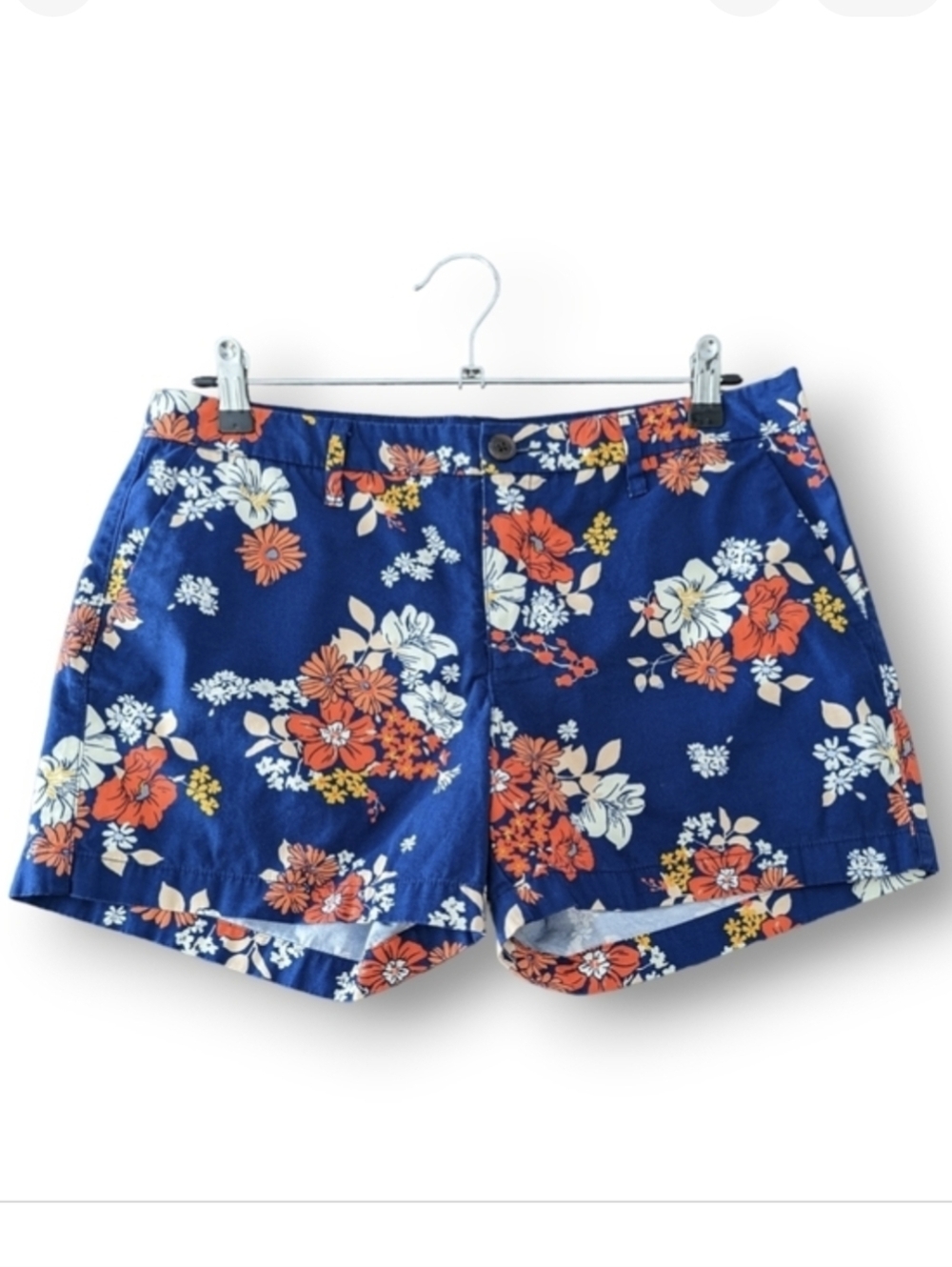 Old Navy Floral Chino Shorts 8 Blue Orange White Flowers‎ Vibrant Short